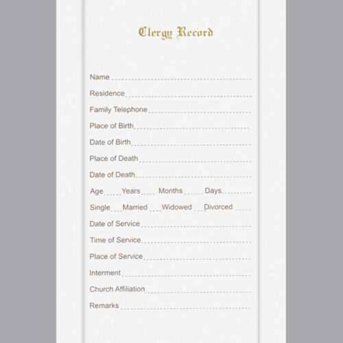 Clergy Record Card