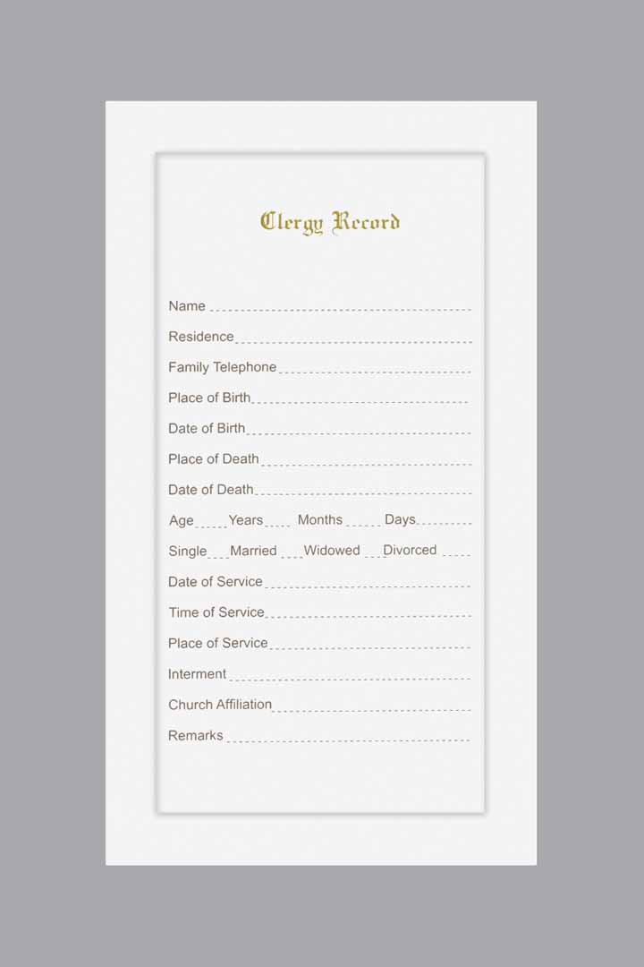 Clergy Record Card